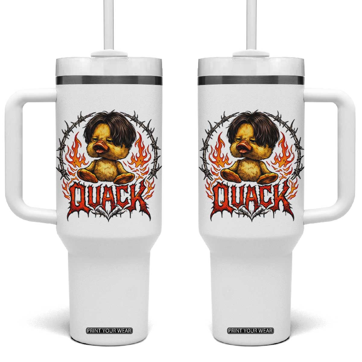 Funny Duck Metal Concert Tumbler With Handle Rock Band Quack Meme TS14 One Size: 40 oz White Print Your Wear