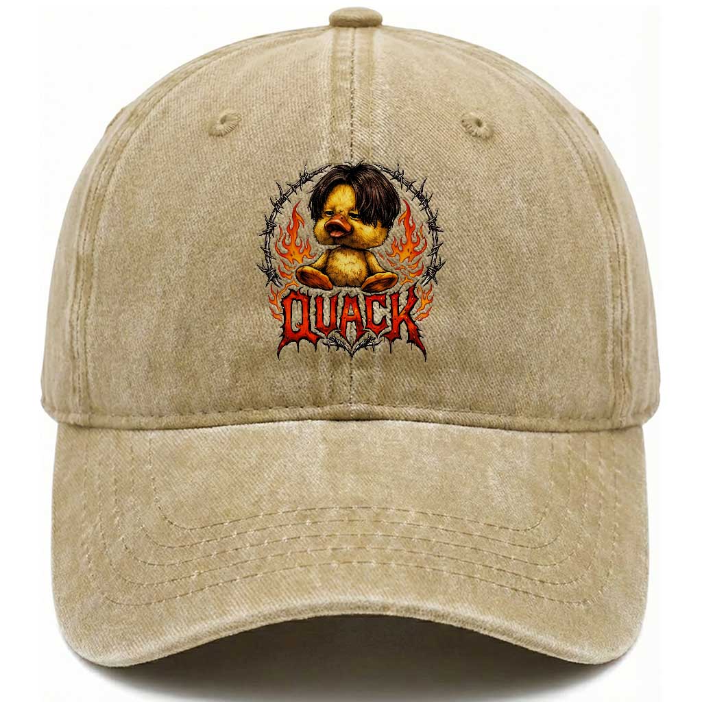 Funny Duck Metal Concert Washed Cotton Baseball Cap Rock Band Quack Meme TS14 Washed Cap Universal Fit Khaki Print Your Wear