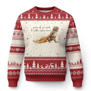 Punch Mokey Ugly Christmas Sweater Viral Trend Baby Monkey Meme TS14 Beige Red Print Your Wear