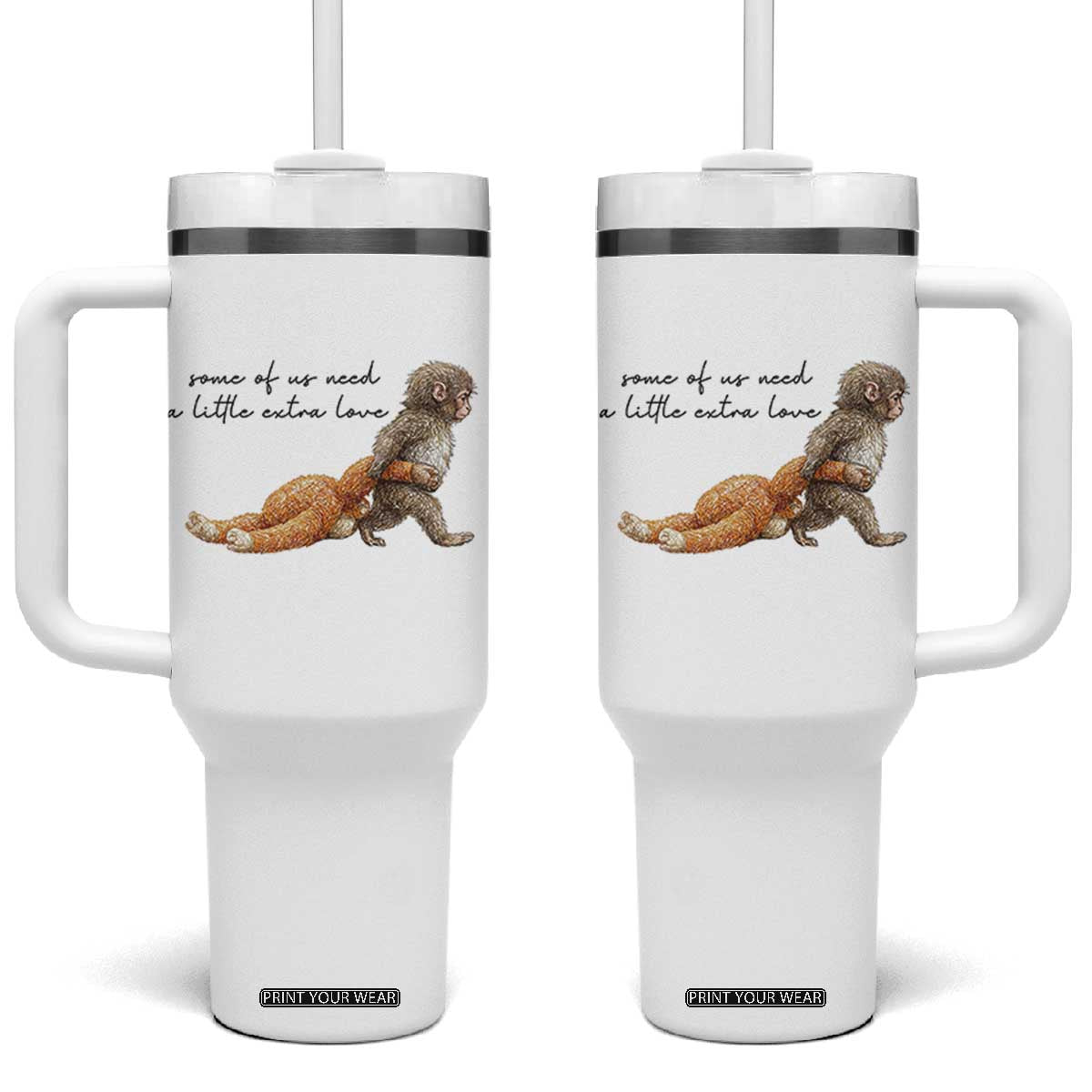 Punch Mokey Tumbler With Handle Viral Trend Baby Monkey Meme TS14 One Size: 40 oz White Print Your Wear