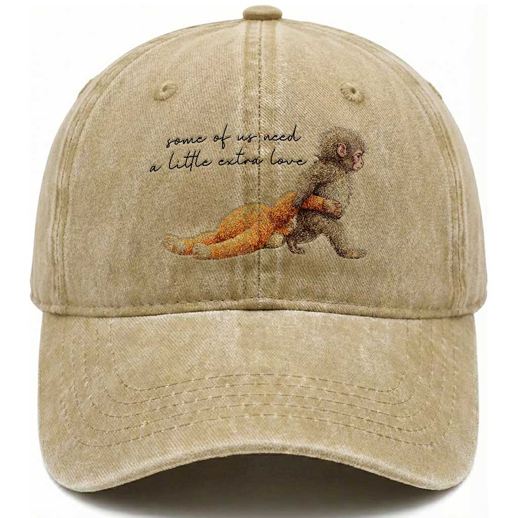Punch Mokey Washed Cotton Baseball Cap Viral Trend Baby Monkey Meme TS14 Washed Cap Universal Fit Khaki Print Your Wear