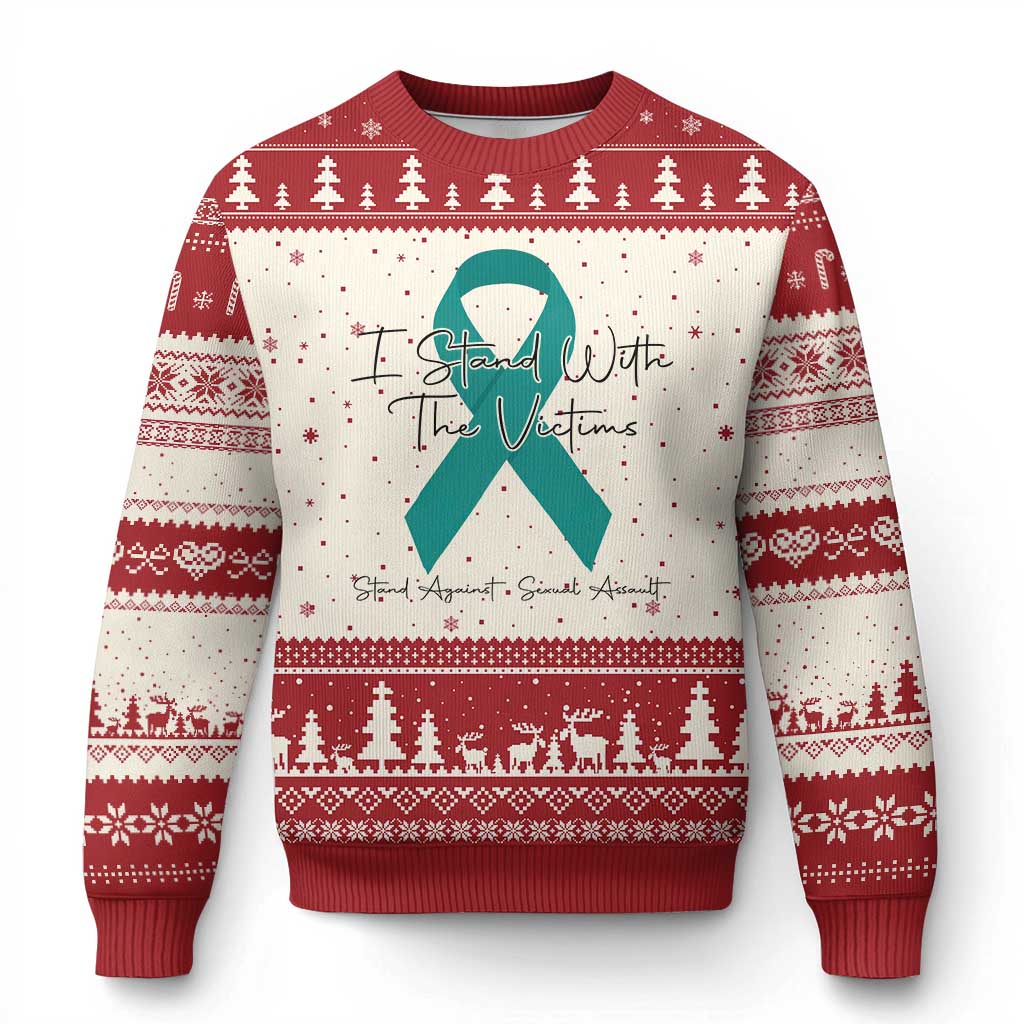 Sexual Assault Awareness Ugly Christmas Sweater I Stand With The Victims TS14 Beige Red Print Your Wear