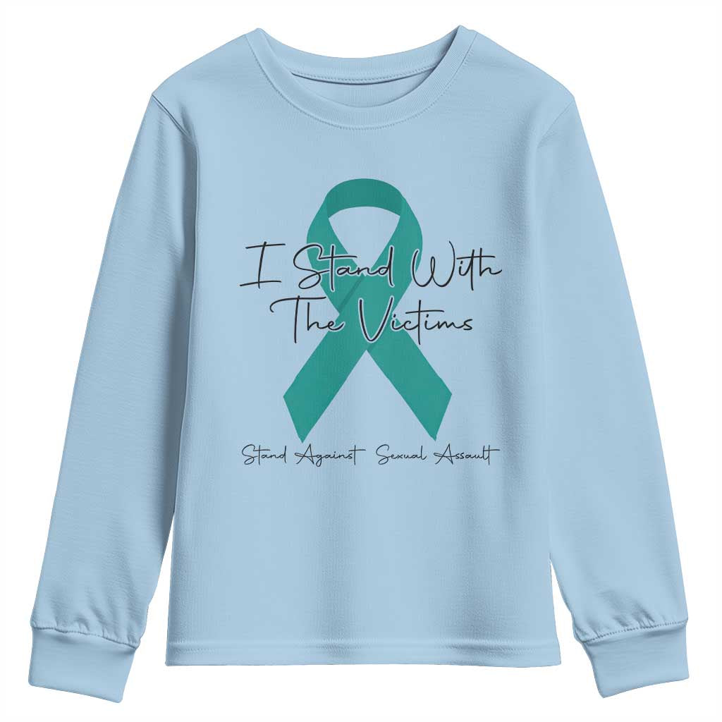 Sexual Assault Awareness Youth Sweatshirt I Stand With The Victims TS14 Light Blue Print Your Wear