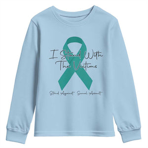 Sexual Assault Awareness Youth Sweatshirt I Stand With The Victims TS14 Light Blue Print Your Wear