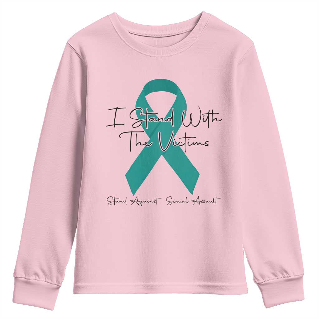 Sexual Assault Awareness Youth Sweatshirt I Stand With The Victims TS14 Light Pink Print Your Wear
