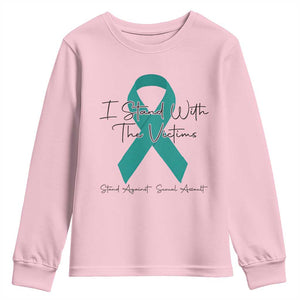 Sexual Assault Awareness Youth Sweatshirt I Stand With The Victims TS14 Light Pink Print Your Wear