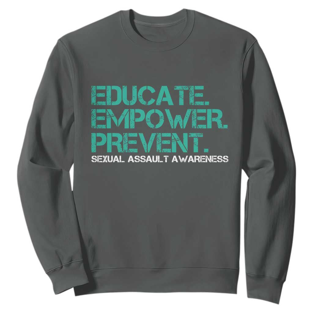 Sexual Assault Awareness Sweatshirt Educate Empower Prevent TS14 Dark Heather Print Your Wear