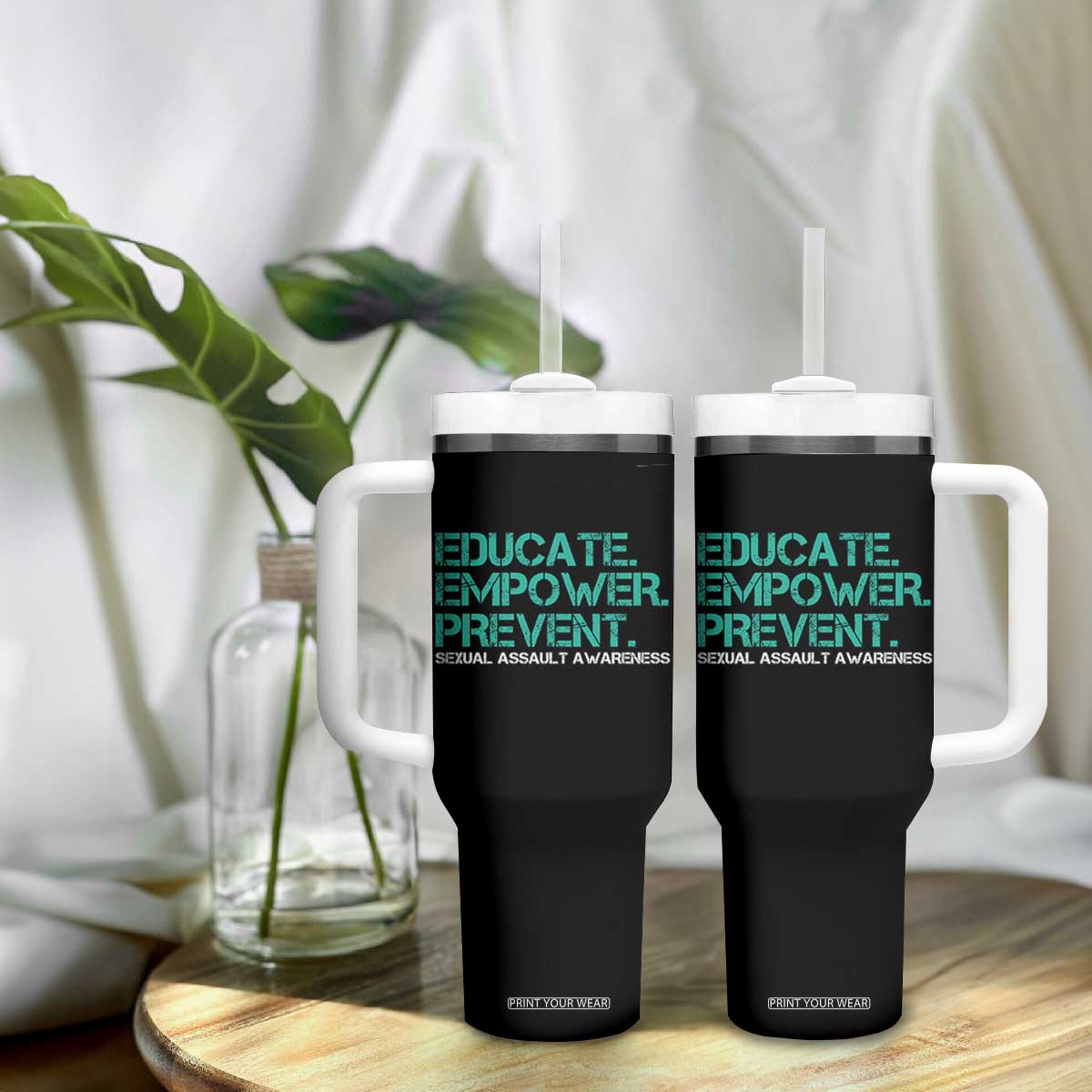 Sexual Assault Awareness Tumbler With Handle Educate Empower Prevent TS14 Print Your Wear