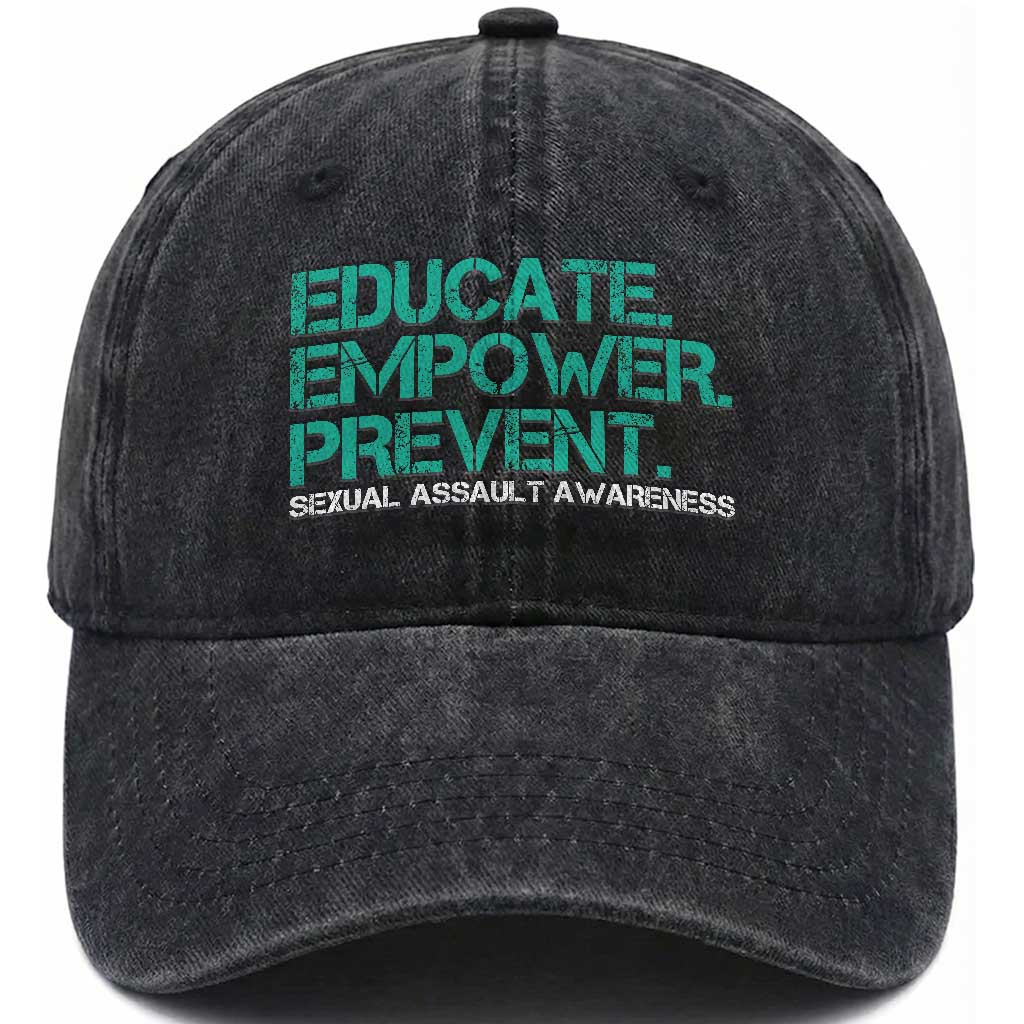 Sexual Assault Awareness Washed Cotton Baseball Cap Educate Empower Prevent TS14 Washed Cap Universal Fit Black Print Your Wear