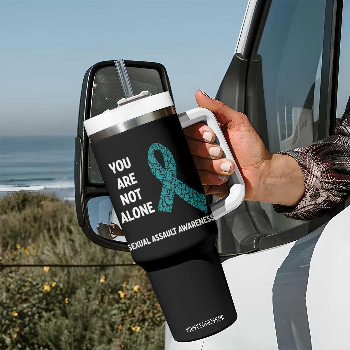 Sexual Assault Awareness Tumbler With Handle You Are Not Alone TS14 Print Your Wear