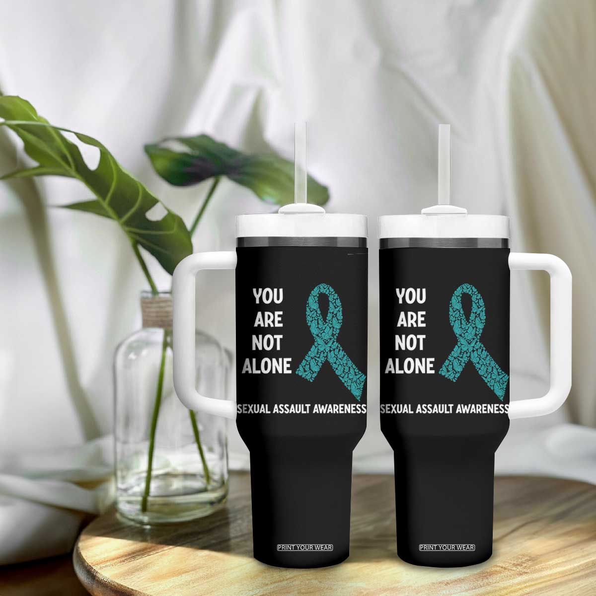 Sexual Assault Awareness Tumbler With Handle You Are Not Alone TS14 Print Your Wear