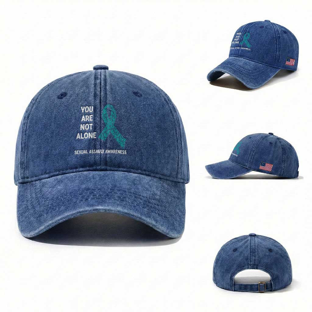 Sexual Assault Awareness Washed Cotton Baseball Cap You Are Not Alone TS14 Washed Cap Universal Fit Royal Blue Print Your Wear