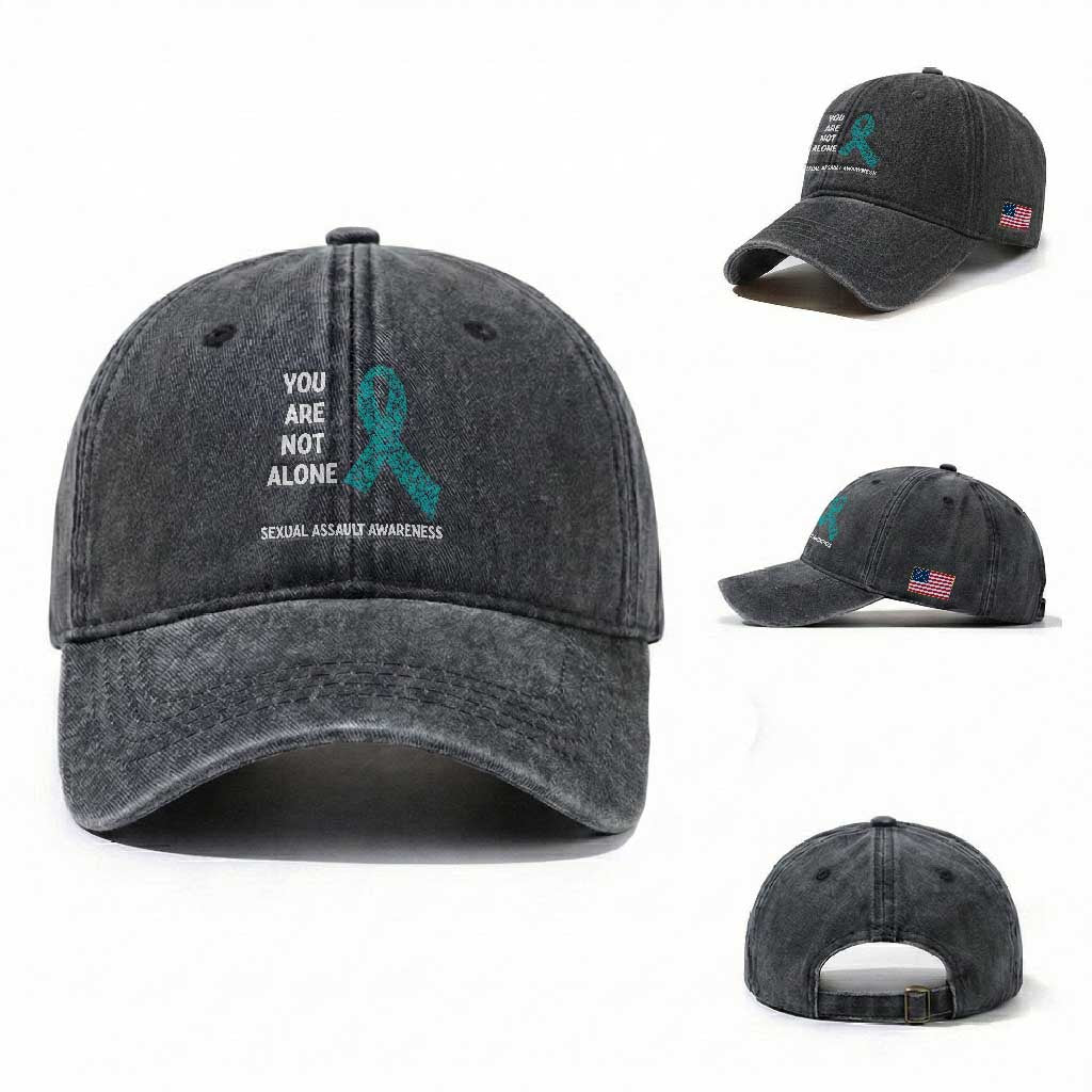 Sexual Assault Awareness Washed Cotton Baseball Cap You Are Not Alone TS14 Washed Cap Universal Fit Dark Gray Print Your Wear