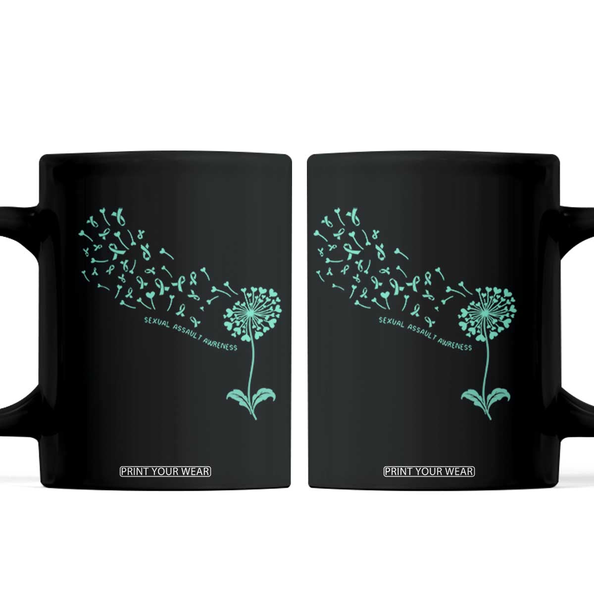 Sexual Assault Awareness Coffee Mug Teal Dandelion Ribbons TS14 Black Print Your Wear