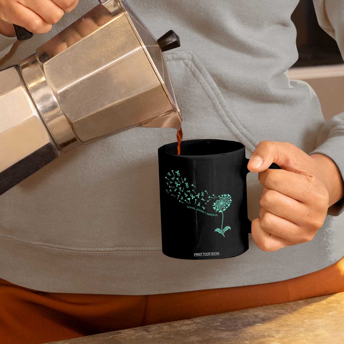 Sexual Assault Awareness Coffee Mug Teal Dandelion Ribbons TS14 Print Your Wear