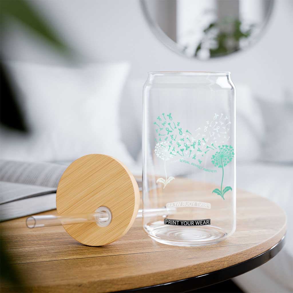 Sexual Assault Awareness Glass Can Teal Dandelion Ribbons TS14 Print Your Wear