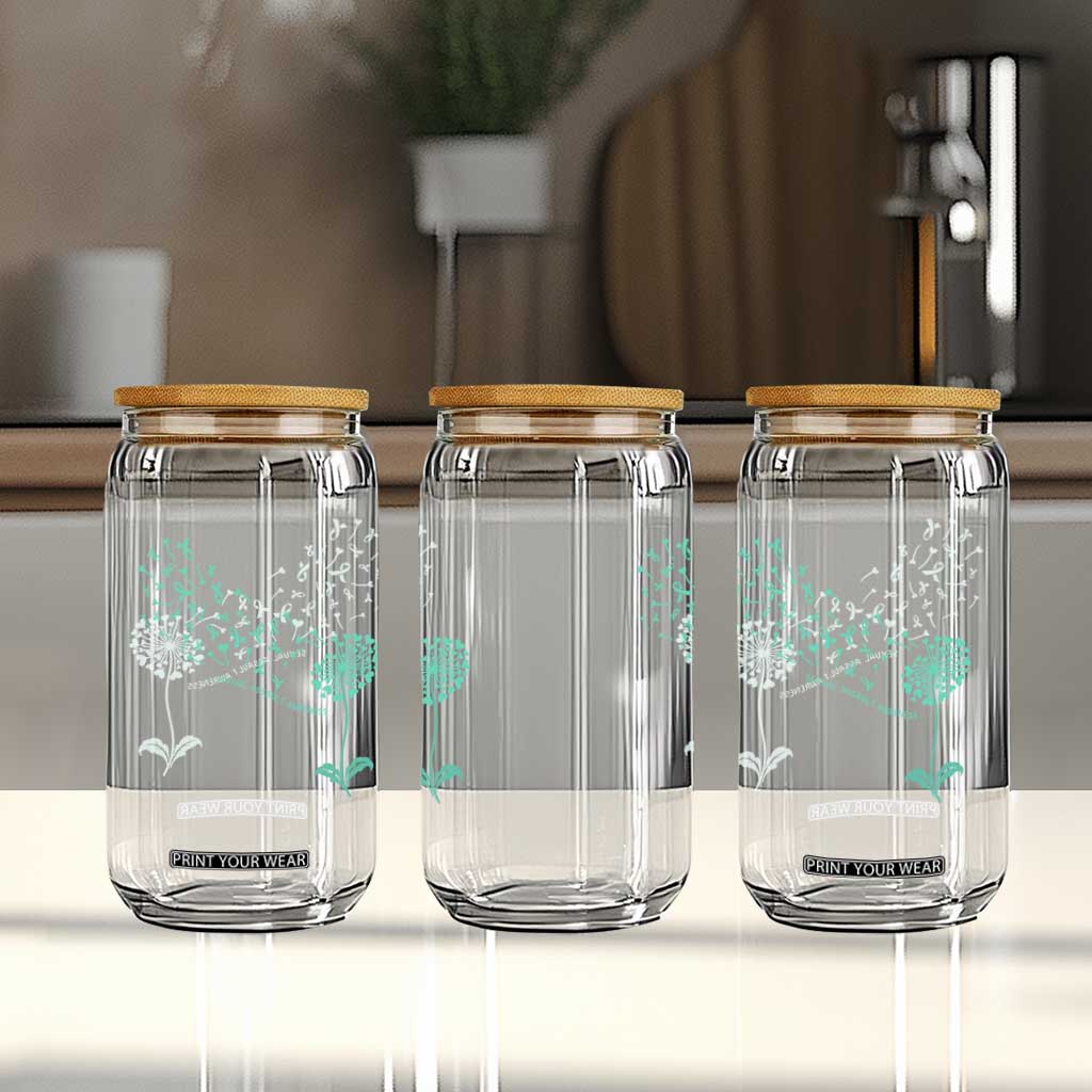 Sexual Assault Awareness Glass Can Teal Dandelion Ribbons TS14 Print Your Wear