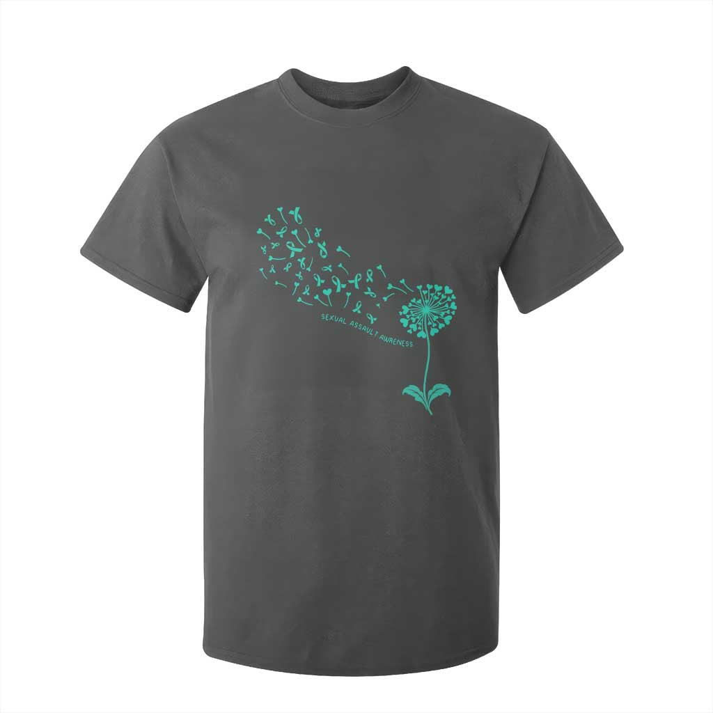 Sexual Assault Awareness T Shirt For Kid Teal Dandelion Ribbons TS14 Dark Heather Print Your Wear