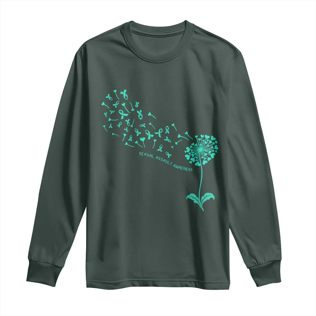 Sexual Assault Awareness Long Sleeve Shirt Teal Dandelion Ribbons TS14 Dark Forest Green Print Your Wear