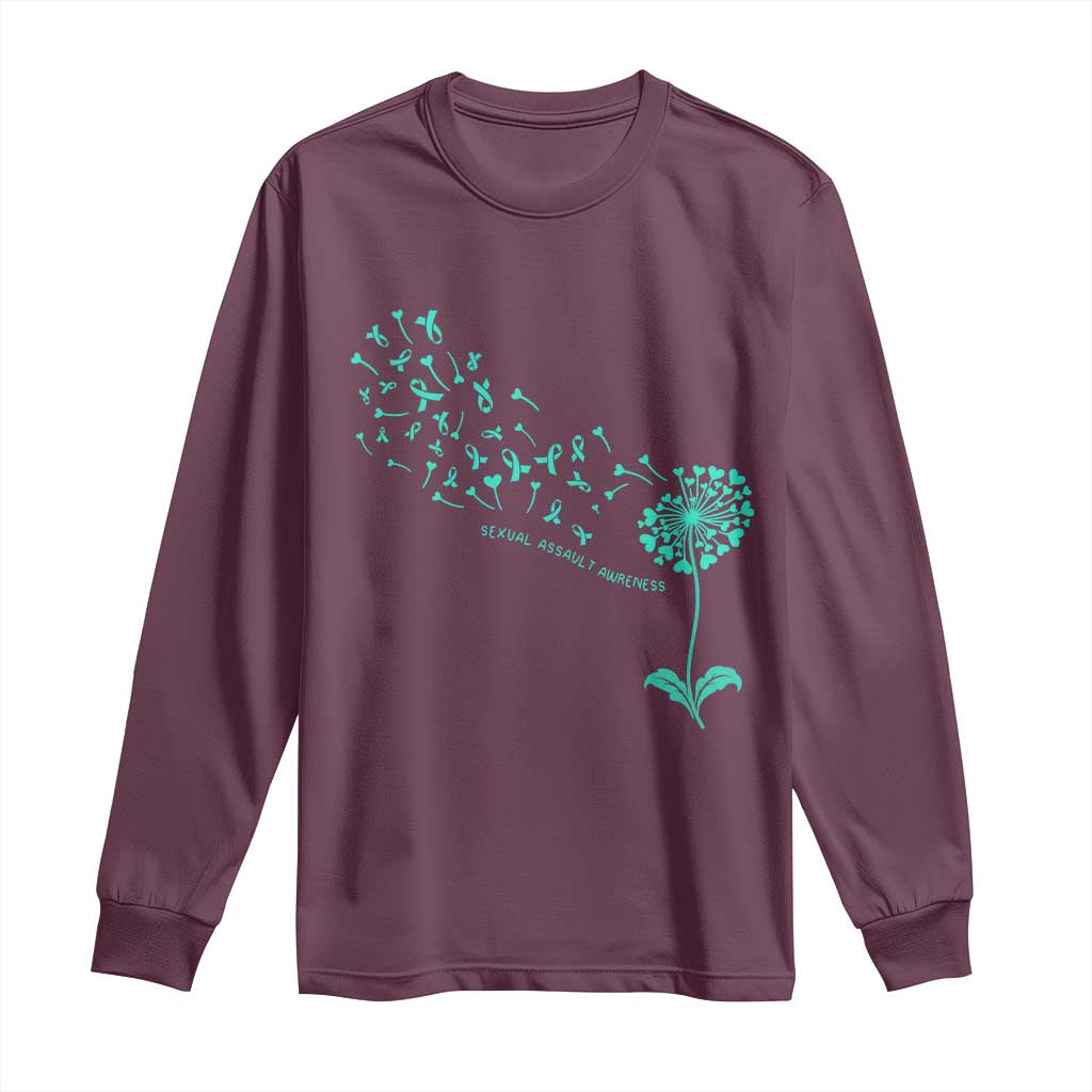 Sexual Assault Awareness Long Sleeve Shirt Teal Dandelion Ribbons TS14 Maroon Print Your Wear
