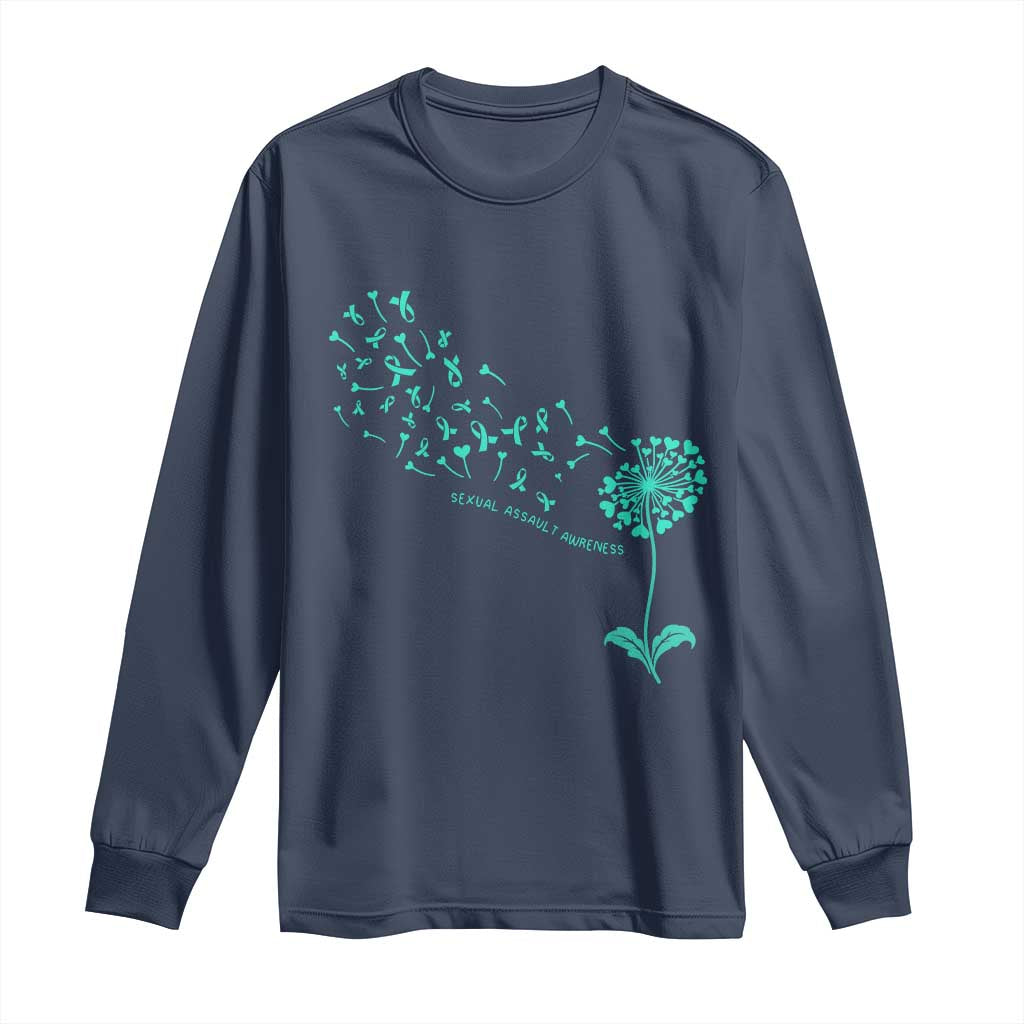 Sexual Assault Awareness Long Sleeve Shirt Teal Dandelion Ribbons TS14 Navy Print Your Wear
