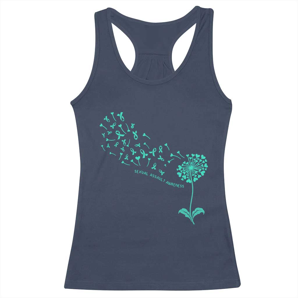 Sexual Assault Awareness Racerback Tank Top Teal Dandelion Ribbons TS14 Navy Print Your Wear