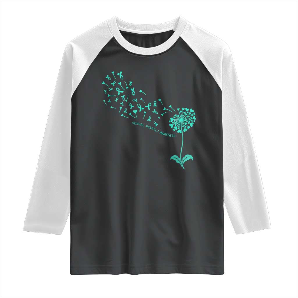Sexual Assault Awareness Raglan Shirt Teal Dandelion Ribbons TS14 Black White Print Your Wear