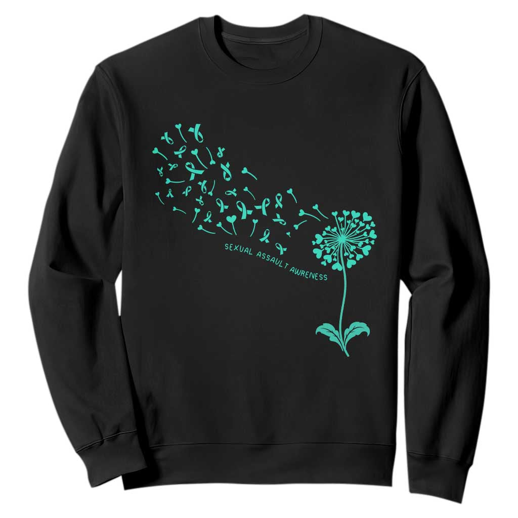Sexual Assault Awareness Sweatshirt Teal Dandelion Ribbons TS14 Black Print Your Wear