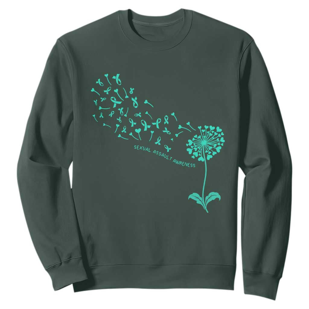 Sexual Assault Awareness Sweatshirt Teal Dandelion Ribbons TS14 Dark Forest Green Print Your Wear