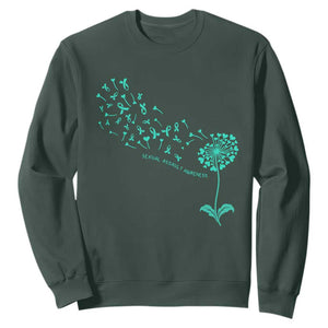 Sexual Assault Awareness Sweatshirt Teal Dandelion Ribbons TS14 Dark Forest Green Print Your Wear