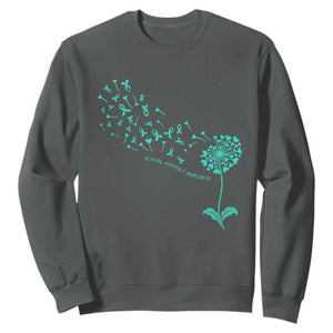 Sexual Assault Awareness Sweatshirt Teal Dandelion Ribbons TS14 Dark Heather Print Your Wear
