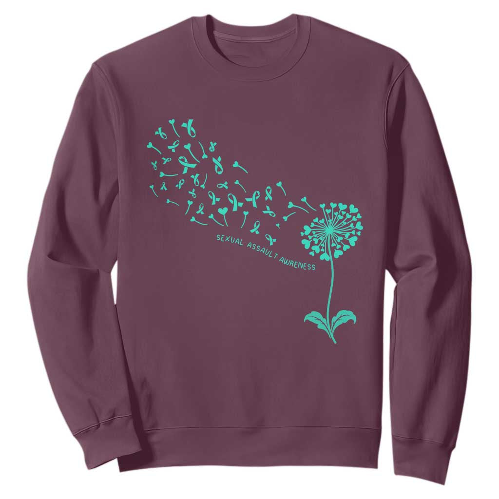 Sexual Assault Awareness Sweatshirt Teal Dandelion Ribbons TS14 Maroon Print Your Wear