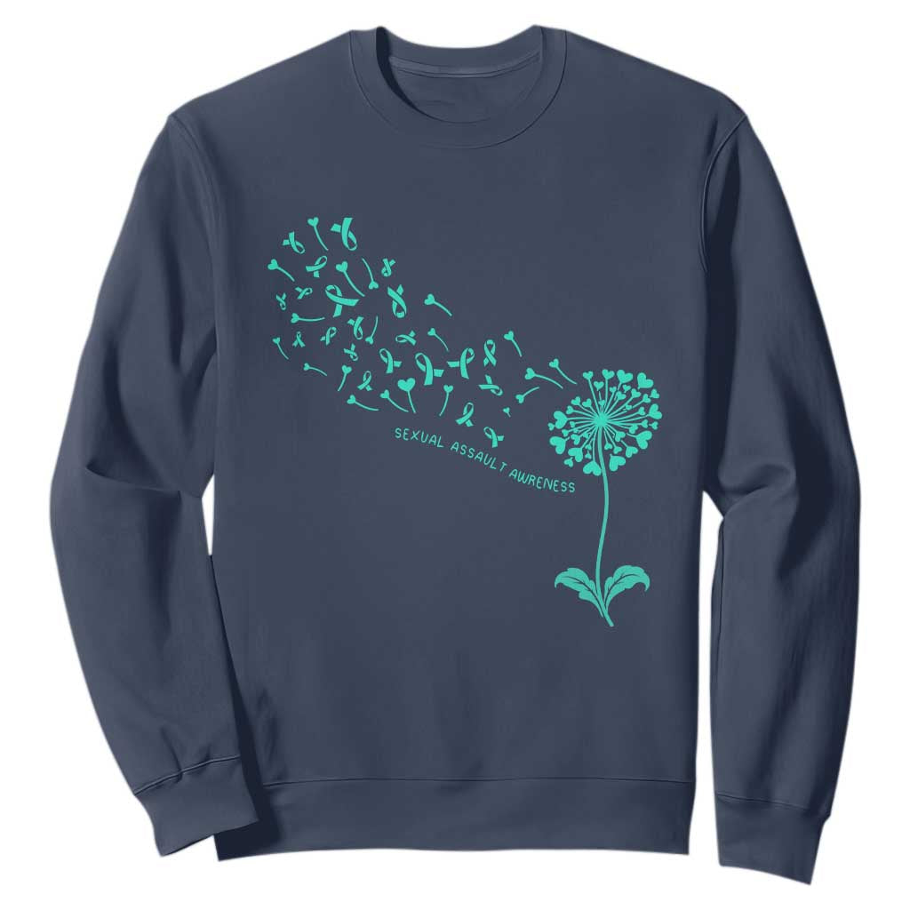Sexual Assault Awareness Sweatshirt Teal Dandelion Ribbons TS14 Navy Print Your Wear