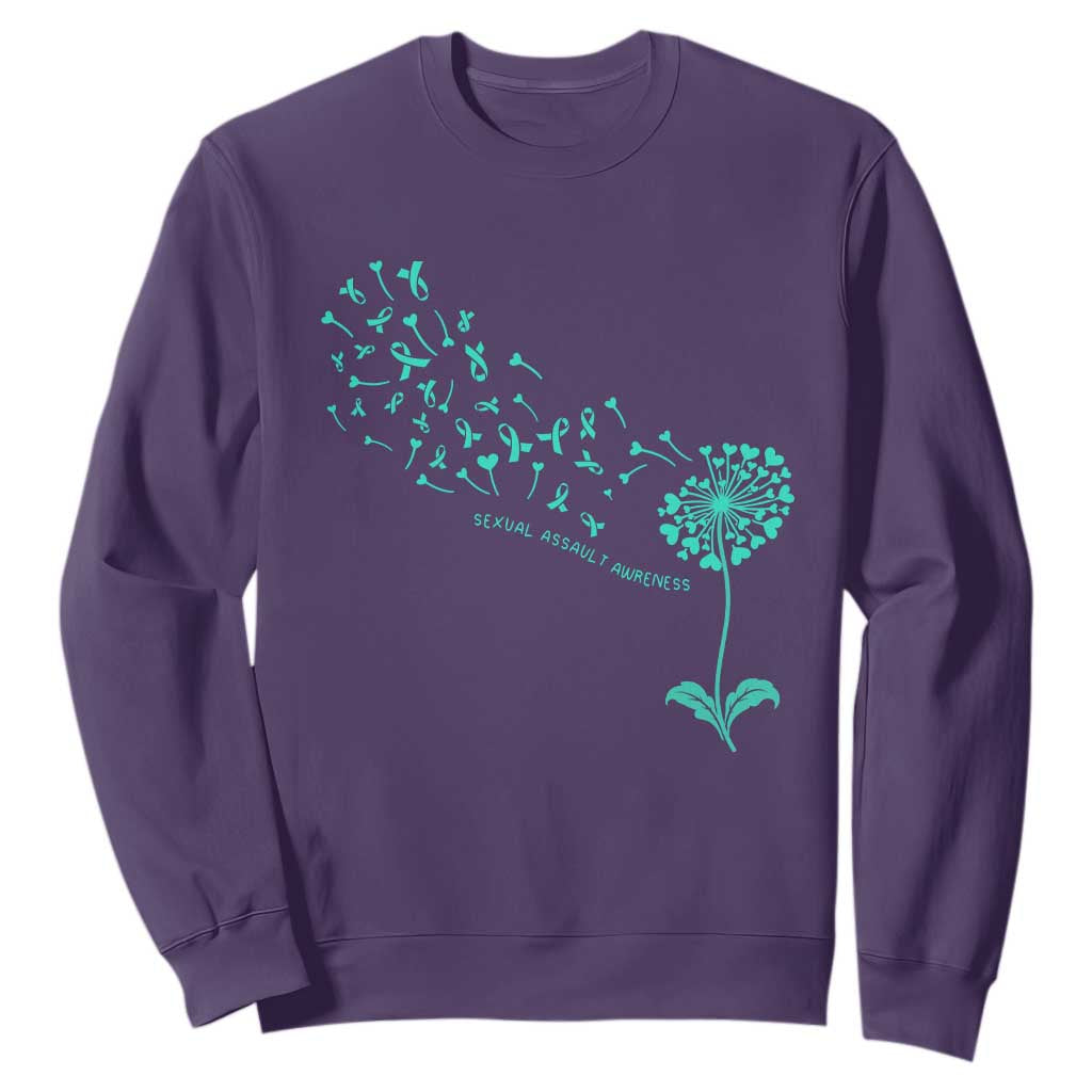 Sexual Assault Awareness Sweatshirt Teal Dandelion Ribbons TS14 Purple Print Your Wear