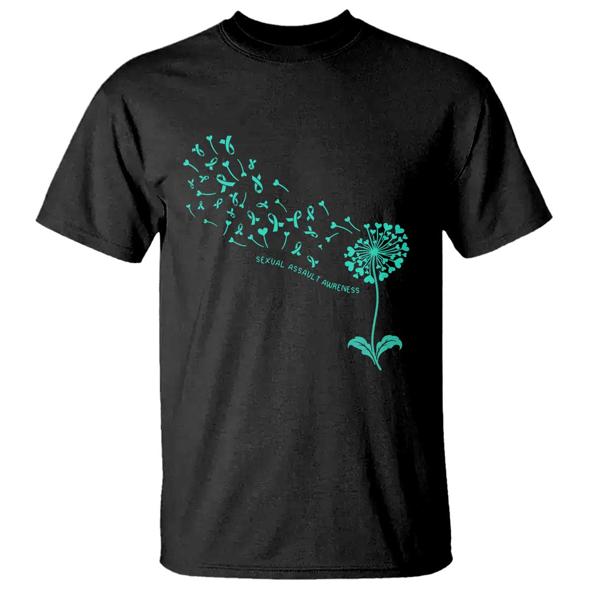 Sexual Assault Awareness T Shirt Teal Dandelion Ribbons TS14 Black Print Your Wear