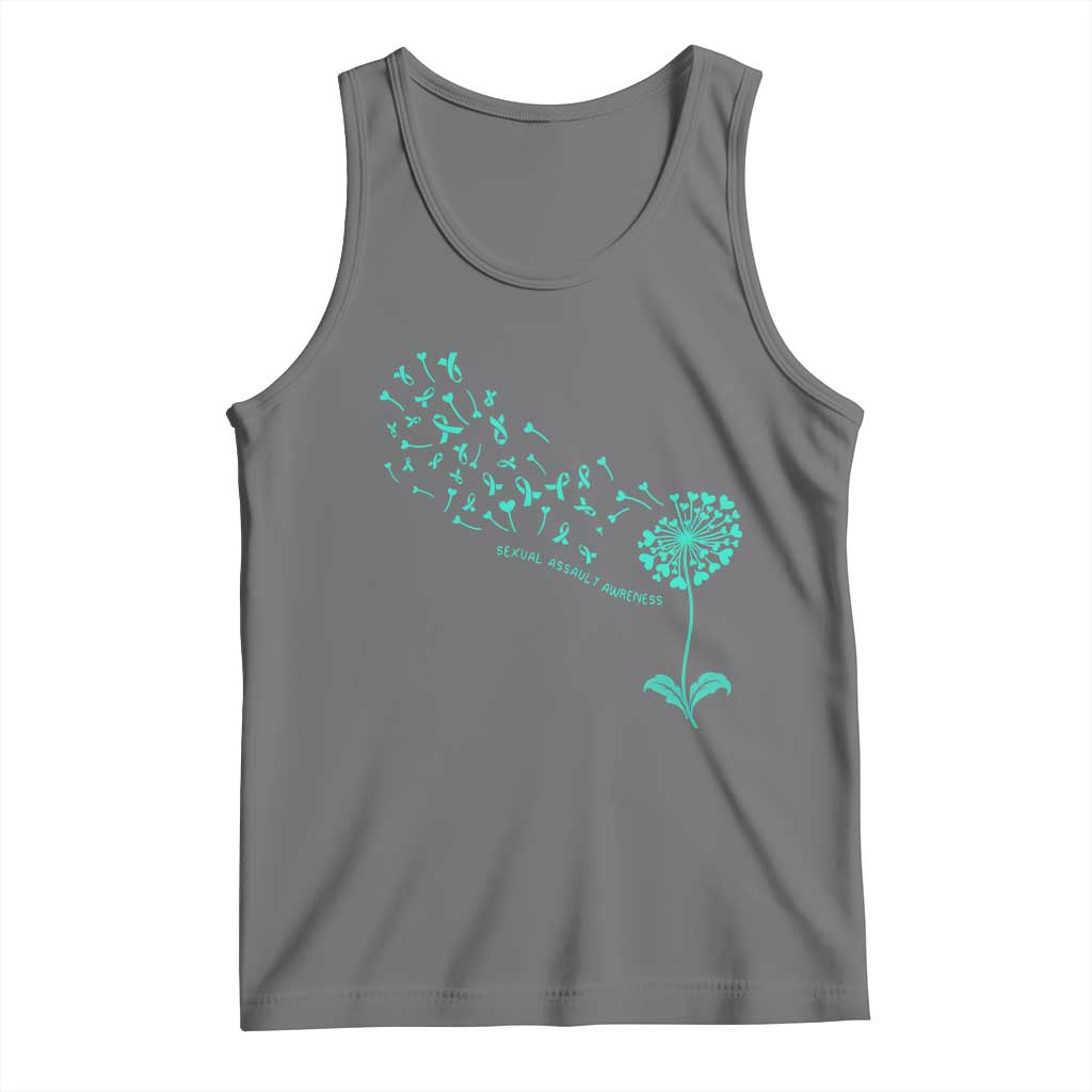 Sexual Assault Awareness Tank Top Teal Dandelion Ribbons TS14 Black Heather Print Your Wear