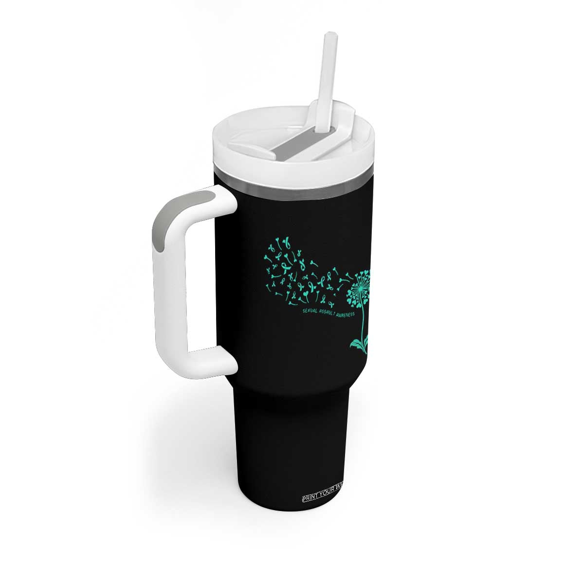 Sexual Assault Awareness Tumbler With Handle Teal Dandelion Ribbons TS14 Print Your Wear