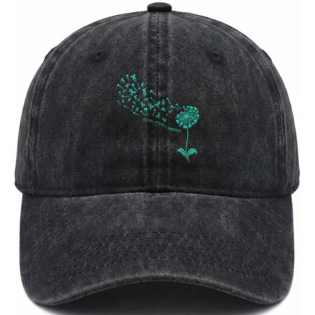 Sexual Assault Awareness Washed Cotton Baseball Cap Teal Dandelion Ribbons TS14 Washed Cap Universal Fit Black Print Your Wear