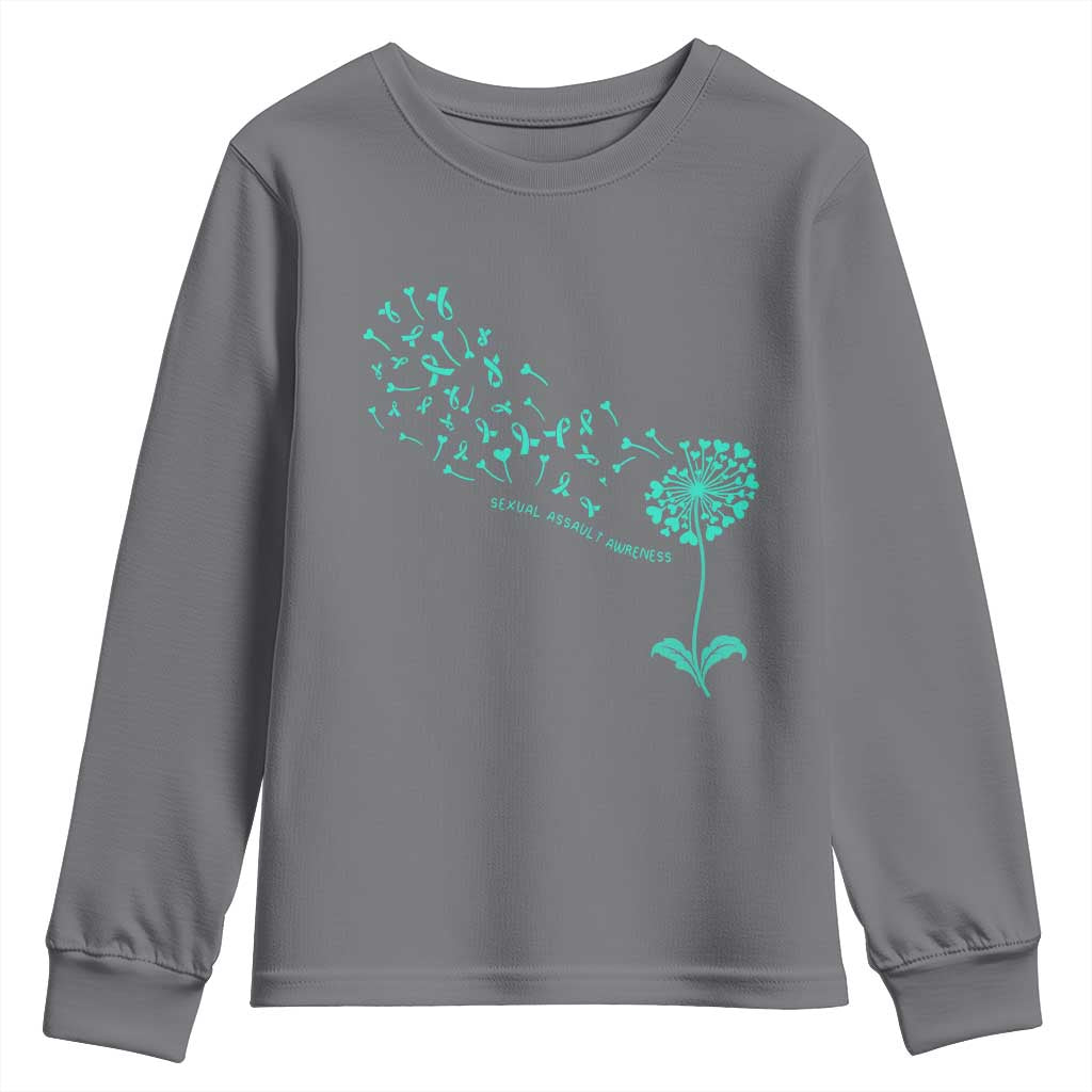 Sexual Assault Awareness Youth Sweatshirt Teal Dandelion Ribbons TS14 Charcoal Print Your Wear