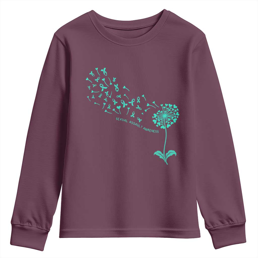 Sexual Assault Awareness Youth Sweatshirt Teal Dandelion Ribbons TS14 Maroon Print Your Wear