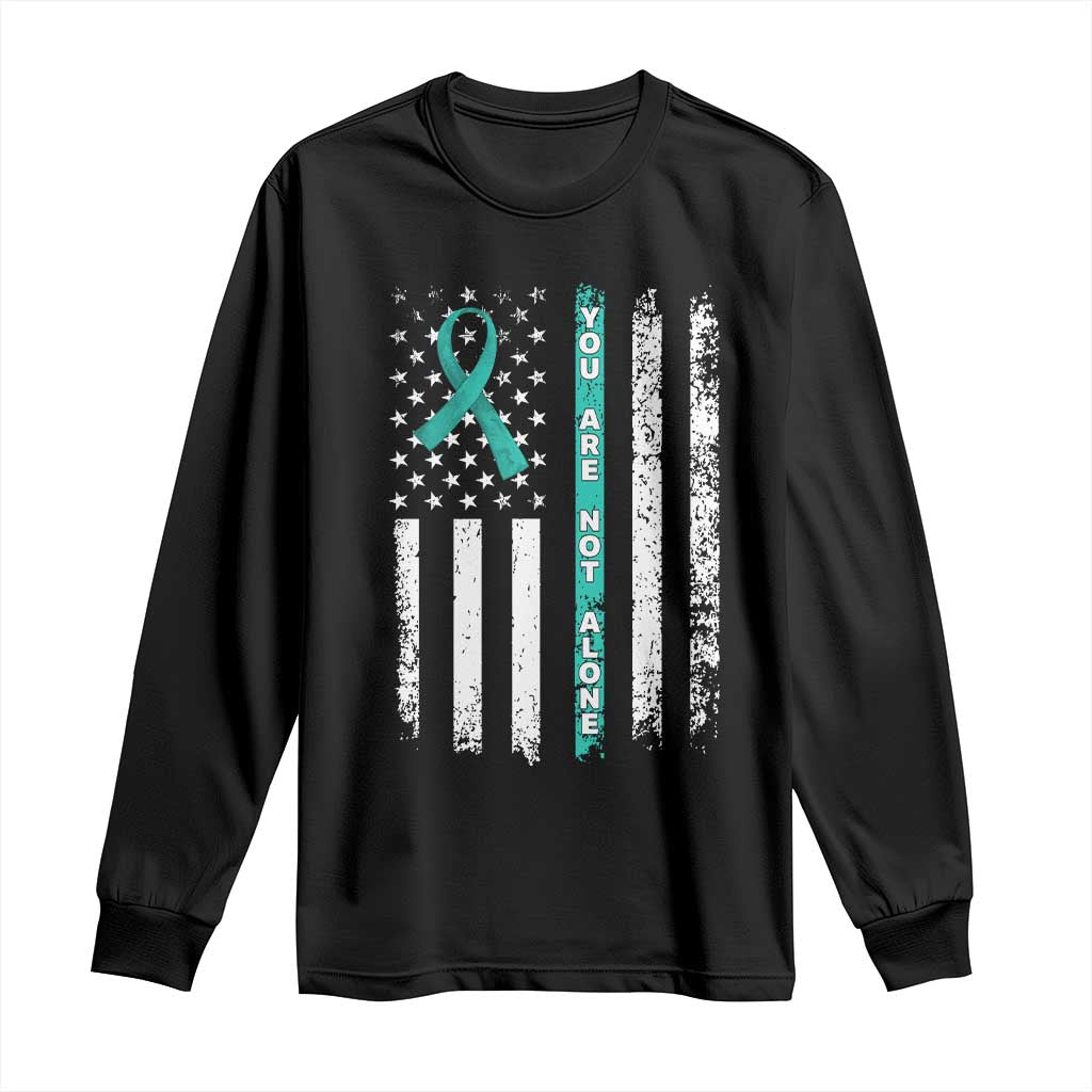Sexual Assault Awareness Long Sleeve Shirt You Are Not Alone Ribbon Flag TS14 Black Print Your Wear