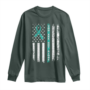 Sexual Assault Awareness Long Sleeve Shirt You Are Not Alone Ribbon Flag TS14 Dark Forest Green Print Your Wear