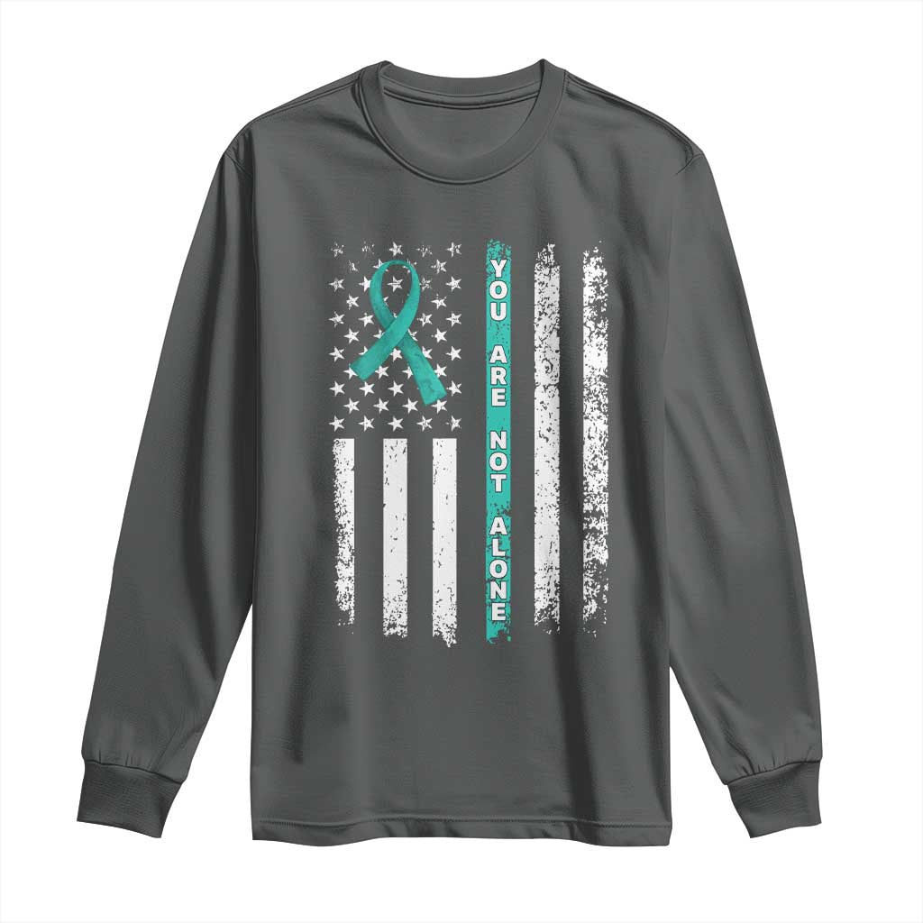 Sexual Assault Awareness Long Sleeve Shirt You Are Not Alone Ribbon Flag TS14 Dark Heather Print Your Wear