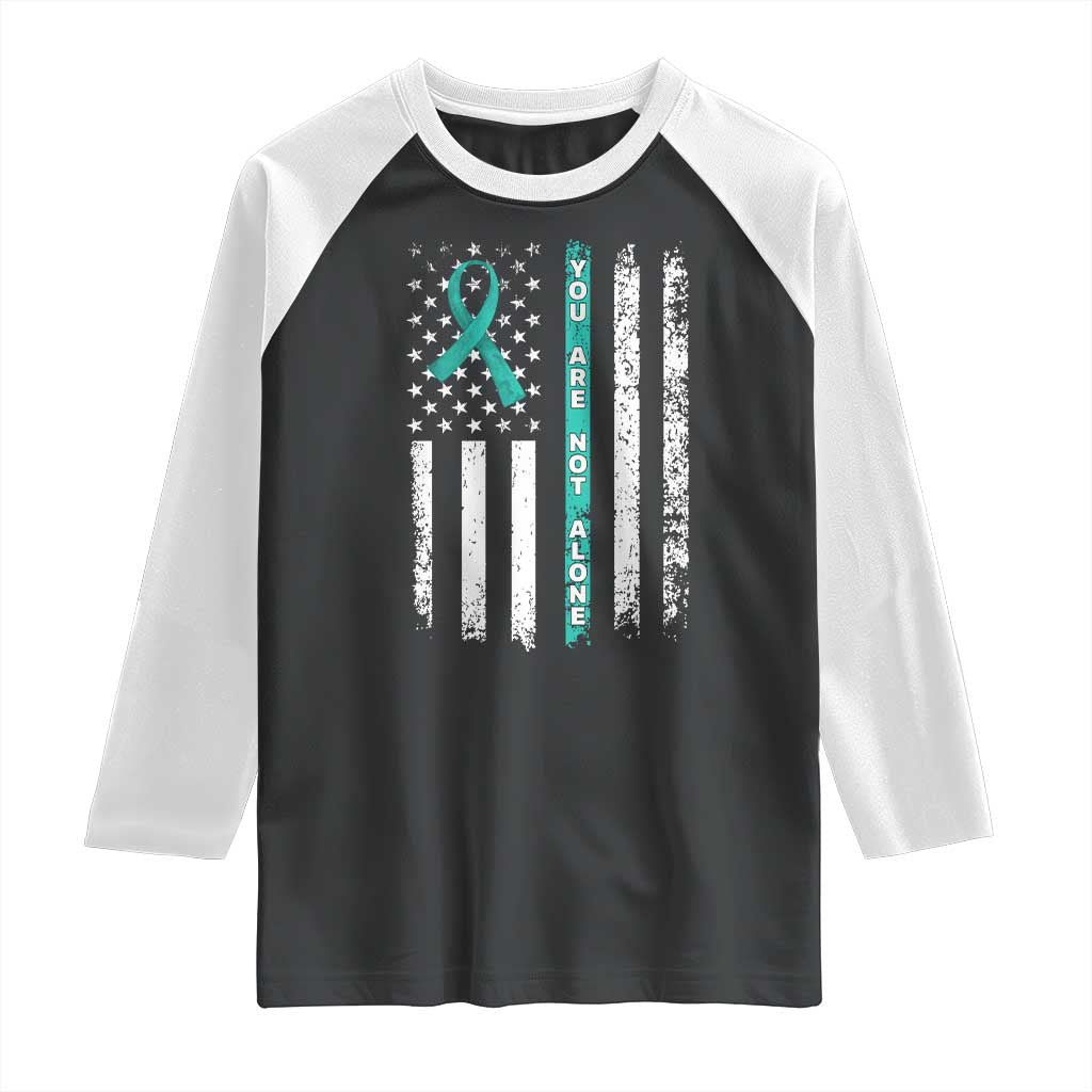 Sexual Assault Awareness Raglan Shirt You Are Not Alone Ribbon Flag TS14 Black White Print Your Wear