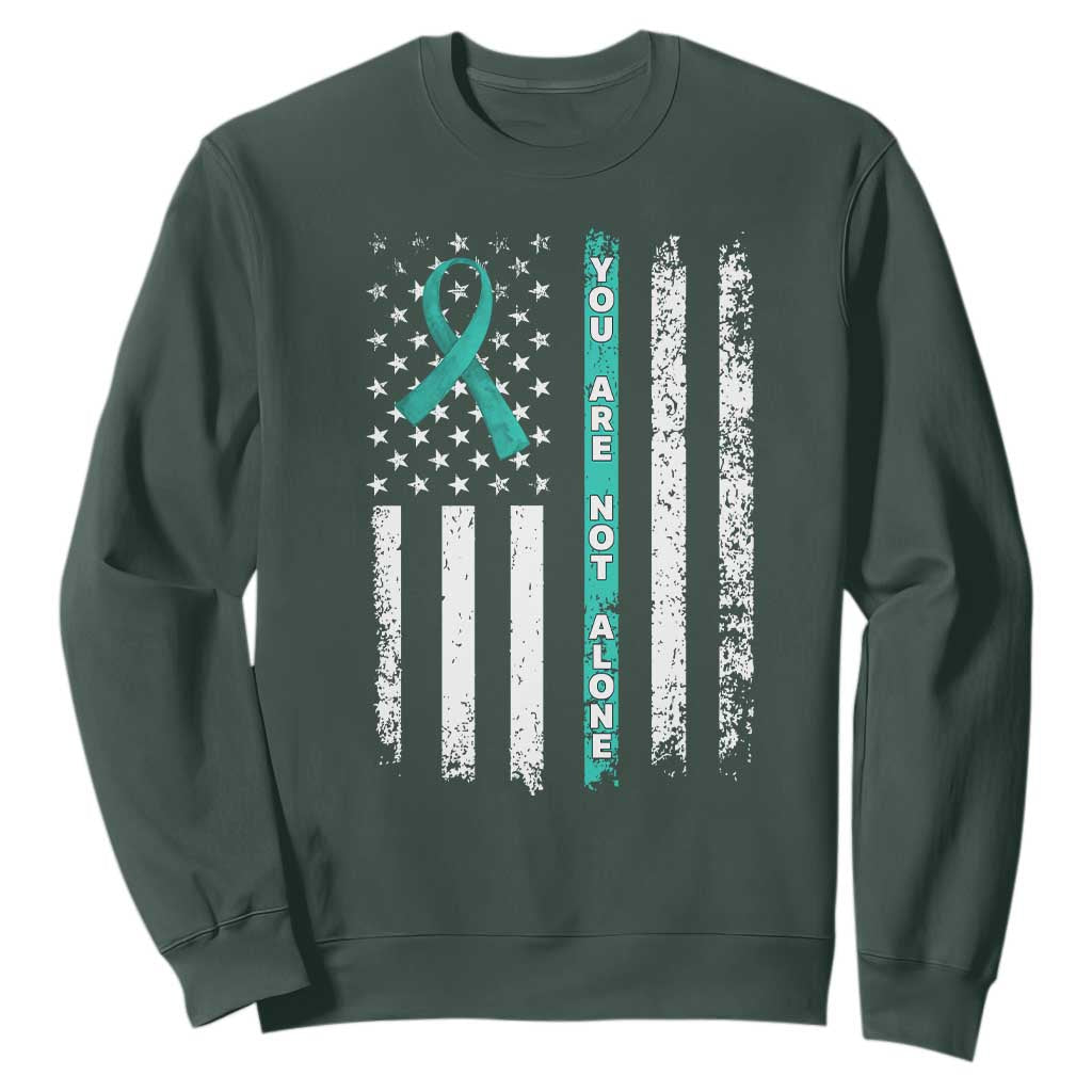 Sexual Assault Awareness Sweatshirt You Are Not Alone Ribbon Flag TS14 Dark Forest Green Print Your Wear