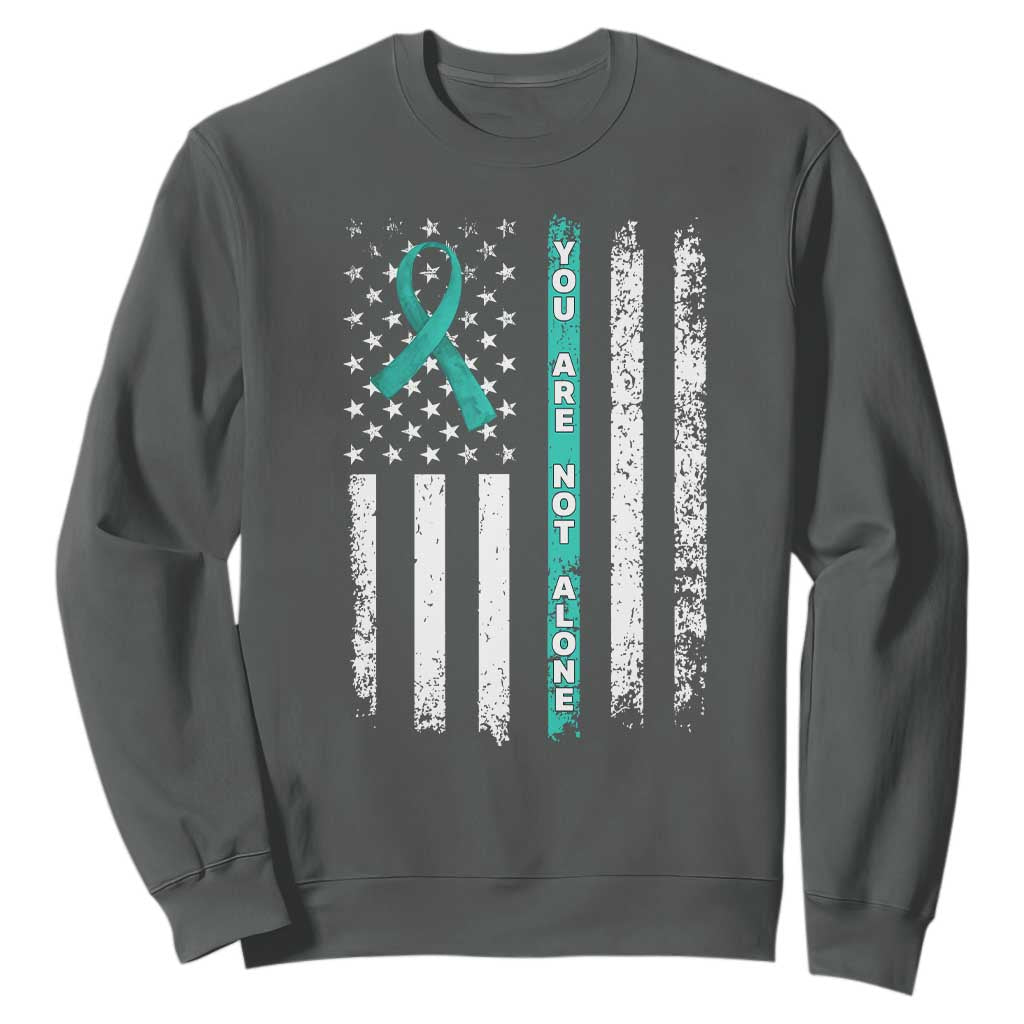 Sexual Assault Awareness Sweatshirt You Are Not Alone Ribbon Flag TS14 Dark Heather Print Your Wear