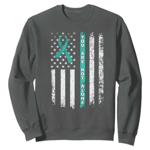 Sexual Assault Awareness Sweatshirt You Are Not Alone Ribbon Flag TS14 Dark Heather Print Your Wear