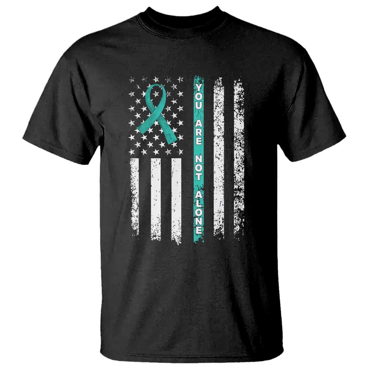 Sexual Assault Awareness T Shirt You Are Not Alone Ribbon Flag TS14 Black Print Your Wear