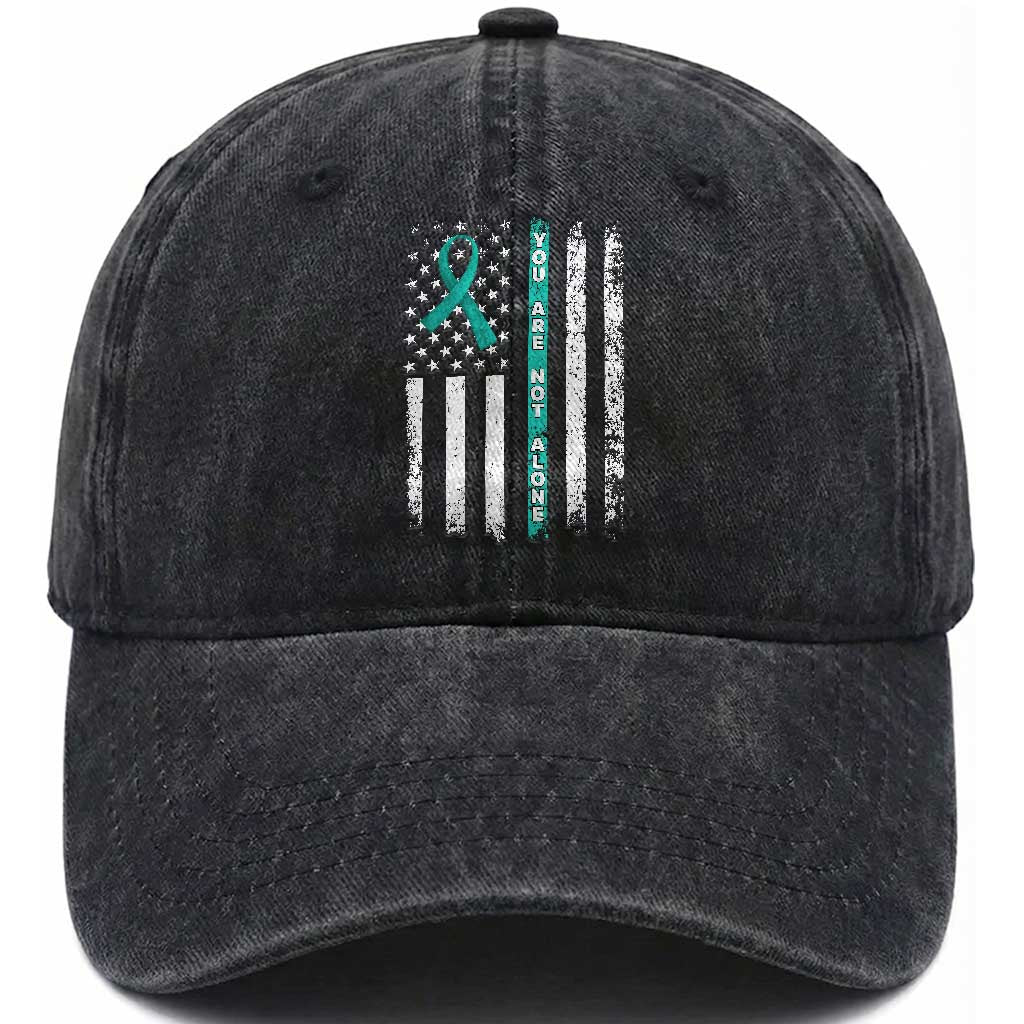 Sexual Assault Awareness Washed Cotton Baseball Cap You Are Not Alone Ribbon Flag TS14 Washed Cap Universal Fit Black Print Your Wear