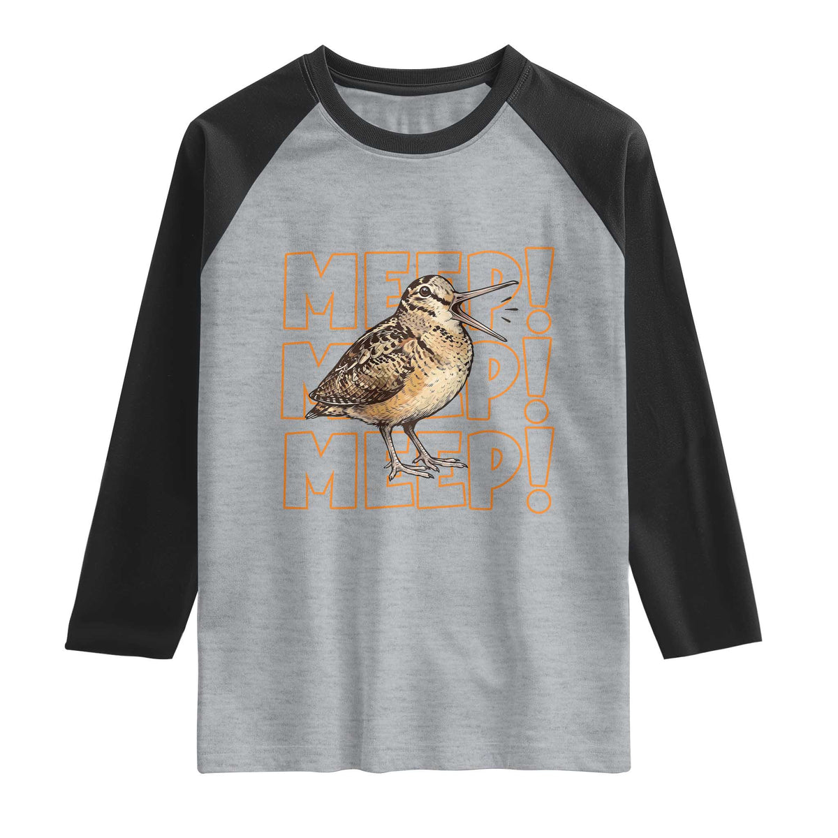 Woodcock Meep Raglan Shirt Funny Nature Lover TS14 Heather Gray Black Print Your Wear